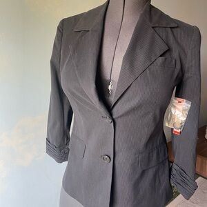 Alice + Olivia Black Pinstripe 3/4 Sleeve Suit Blazer Jacket Size Small  Petite